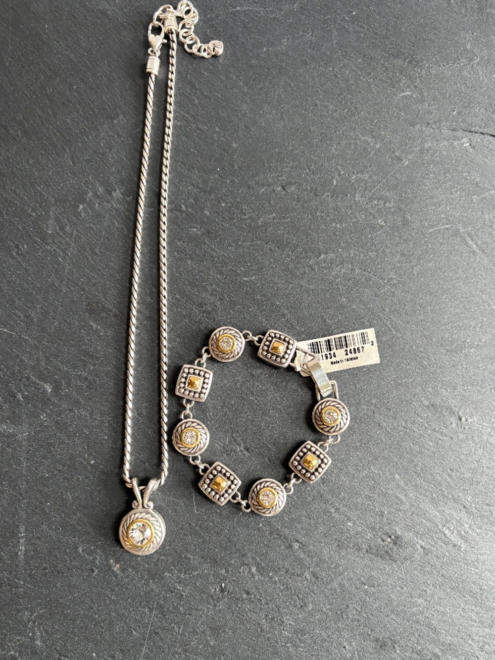 Brighton Heiress Two-Tone Crystal Pendant Necklace & Link Bracelet Set (NWT)